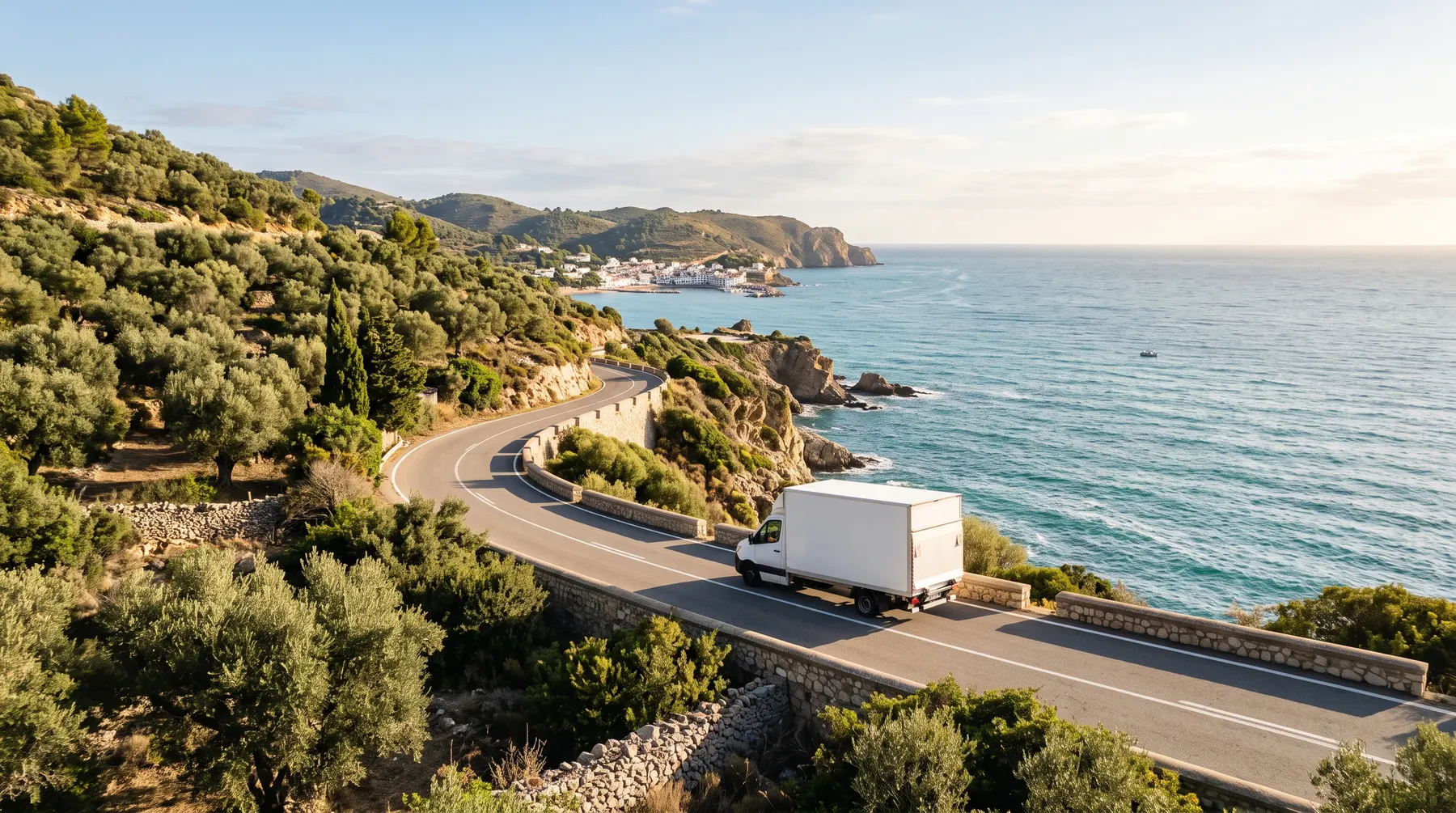 Container truck on a European highway delivering freight from the port