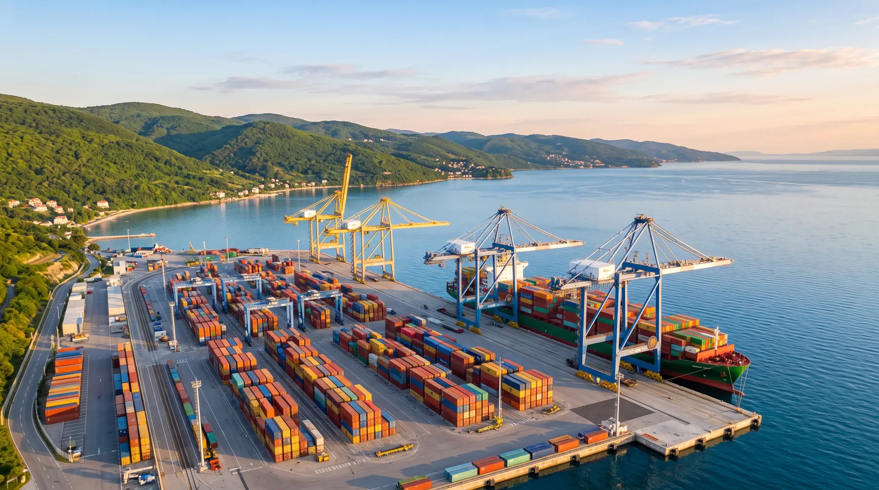European container port terminal receiving ocean freight from Ningbo